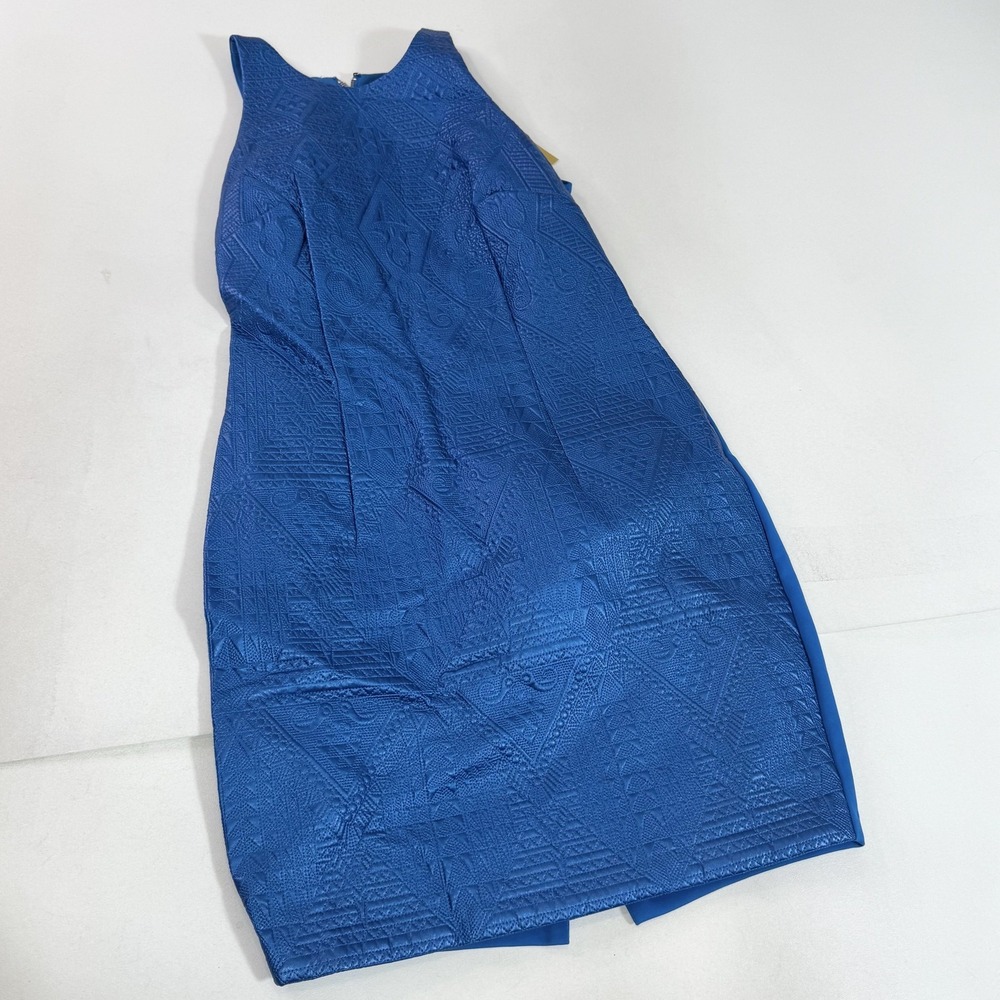 Alexia Admor Dress Womens Medium Blue Jacquard Sheath Exposed Zip Party Cocktail